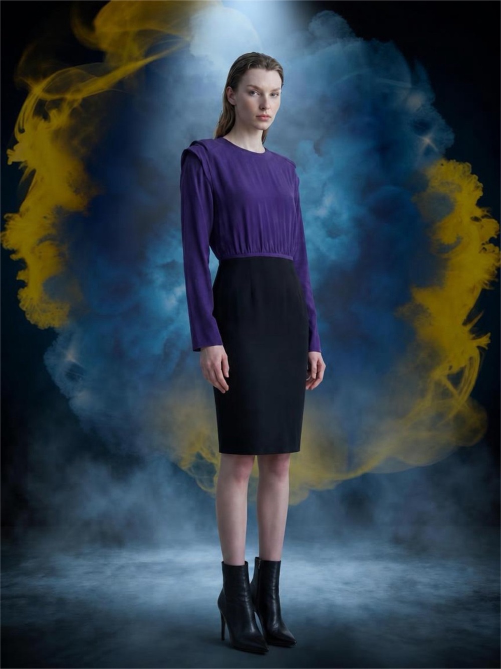 Fendi Black and Navy Silk Midi Dress